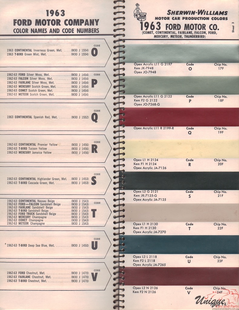 1963 Ford Paint Charts Williams 3